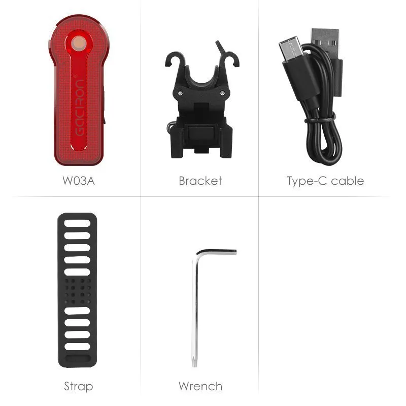 Задний велосипедный фонарь GACIRON W03A с лазером и датчиком торможения, черный
