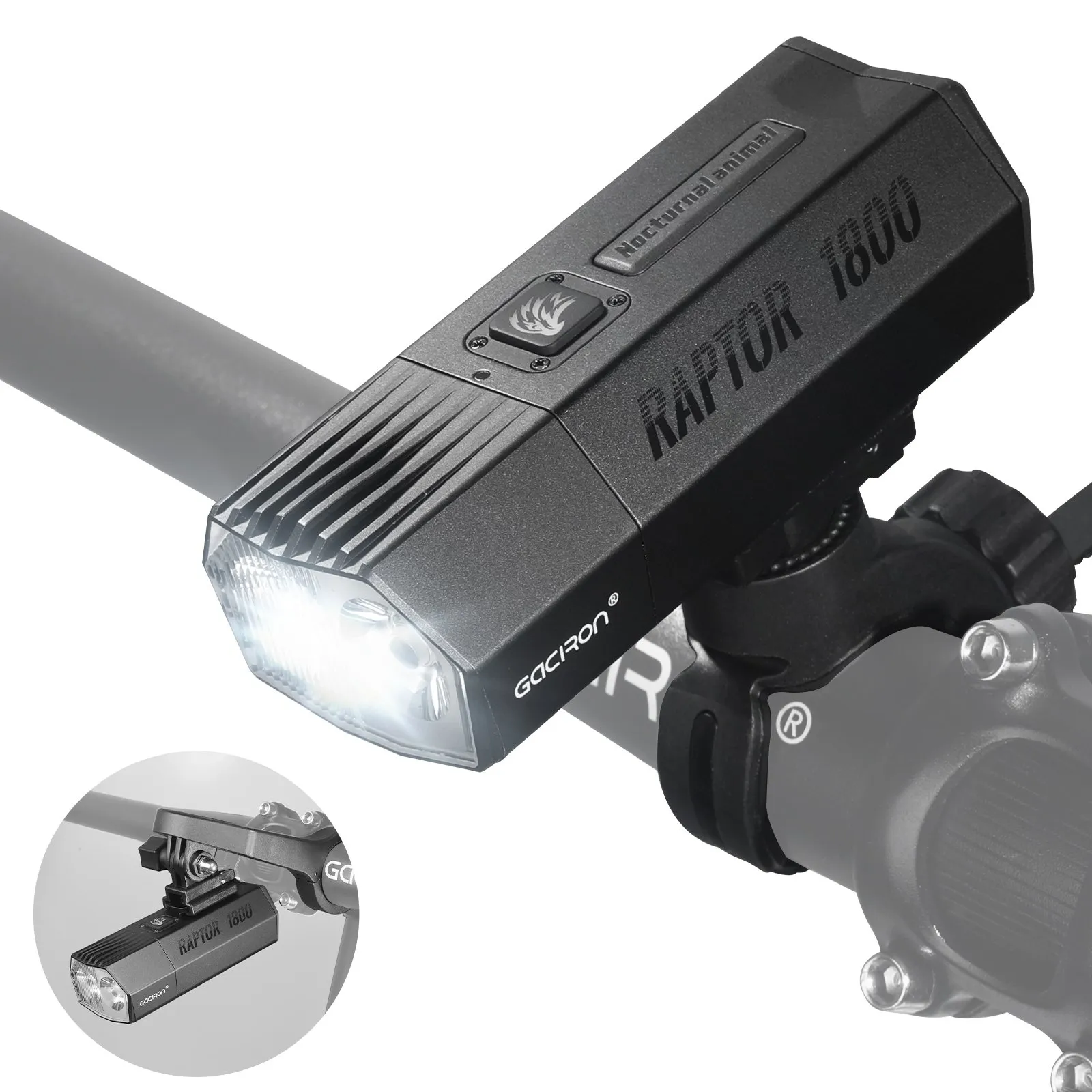 Велосипедный фонарь GACIRON Raptor-1800, черный