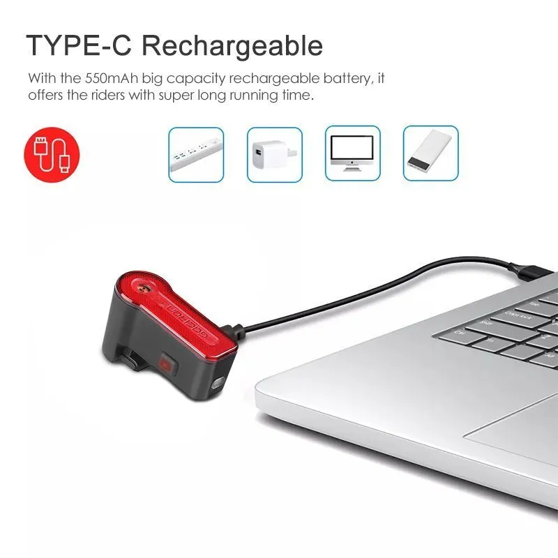 Задний велосипедный фонарь GACIRON W03A с лазером и датчиком торможения, черный