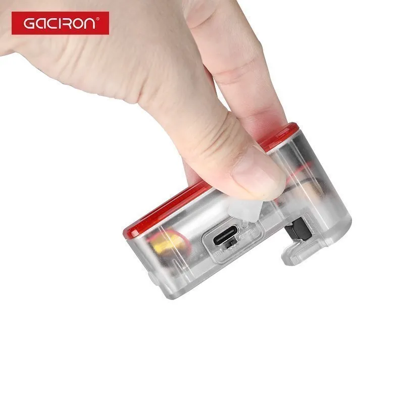 Задний велосипедный фонарь GACIRON W03AW с лазером и датчиком торможения, прозрачный
