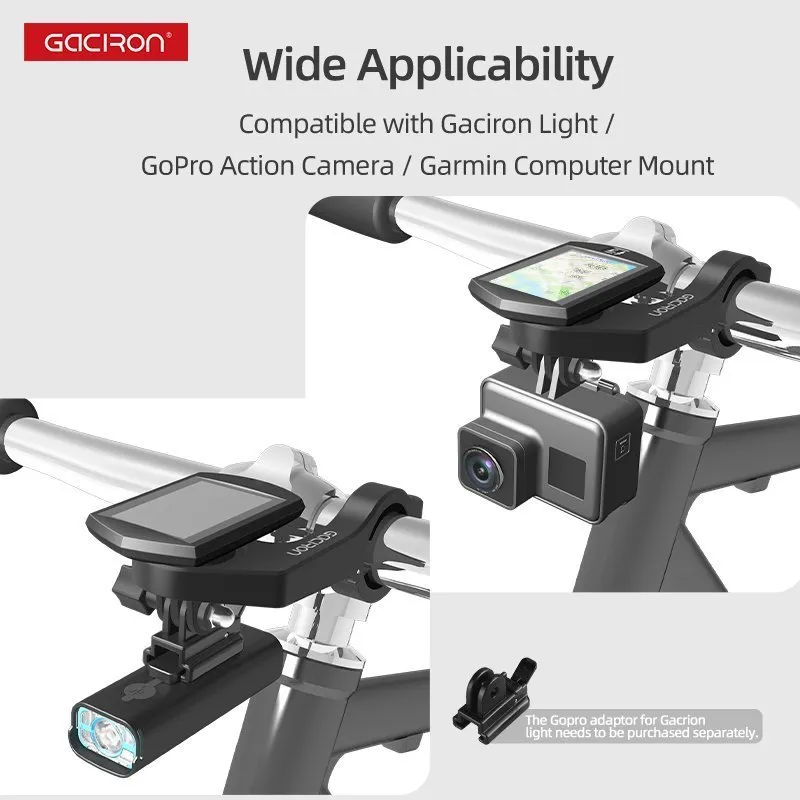 Многофункциональное крепление на руль GACIRON H17 для велофонарей GACIRON, для велокомпьютеров Garmin и камер GoPro, черный