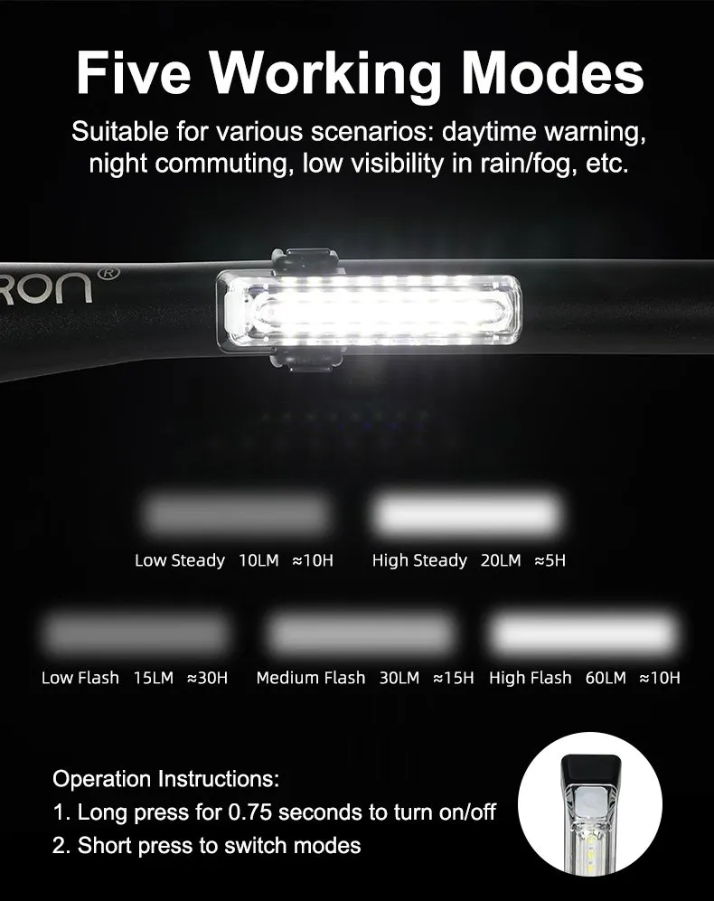 Передний велосипедный фонарь GACIRON W16CW, белый