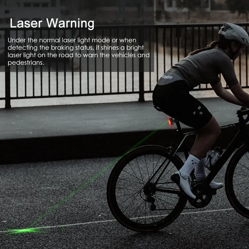 Задний велосипедный фонарь GACIRON W03A с лазером и датчиком торможения, черный