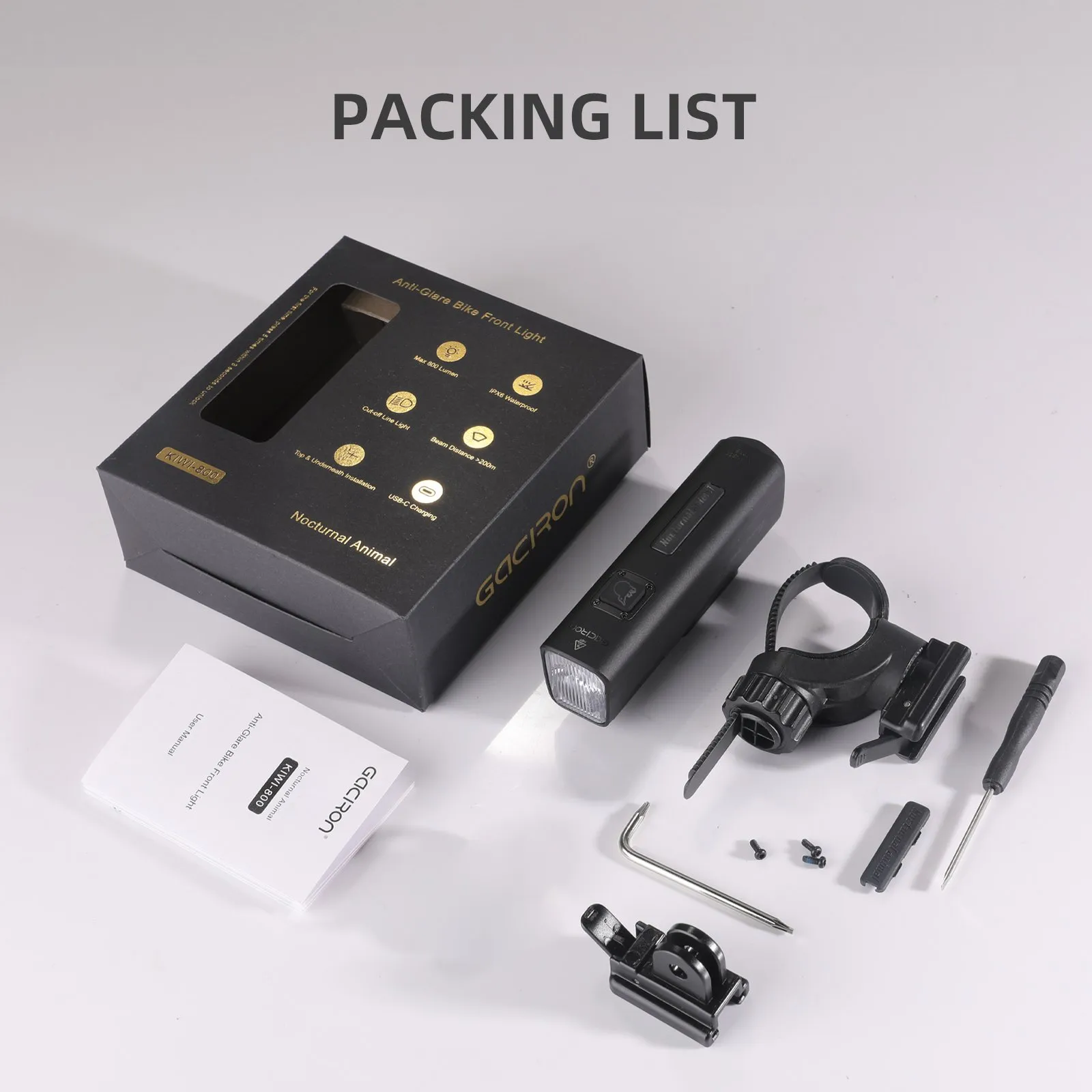 Велосипедный фонарь GACIRON Kiwi-800, черный