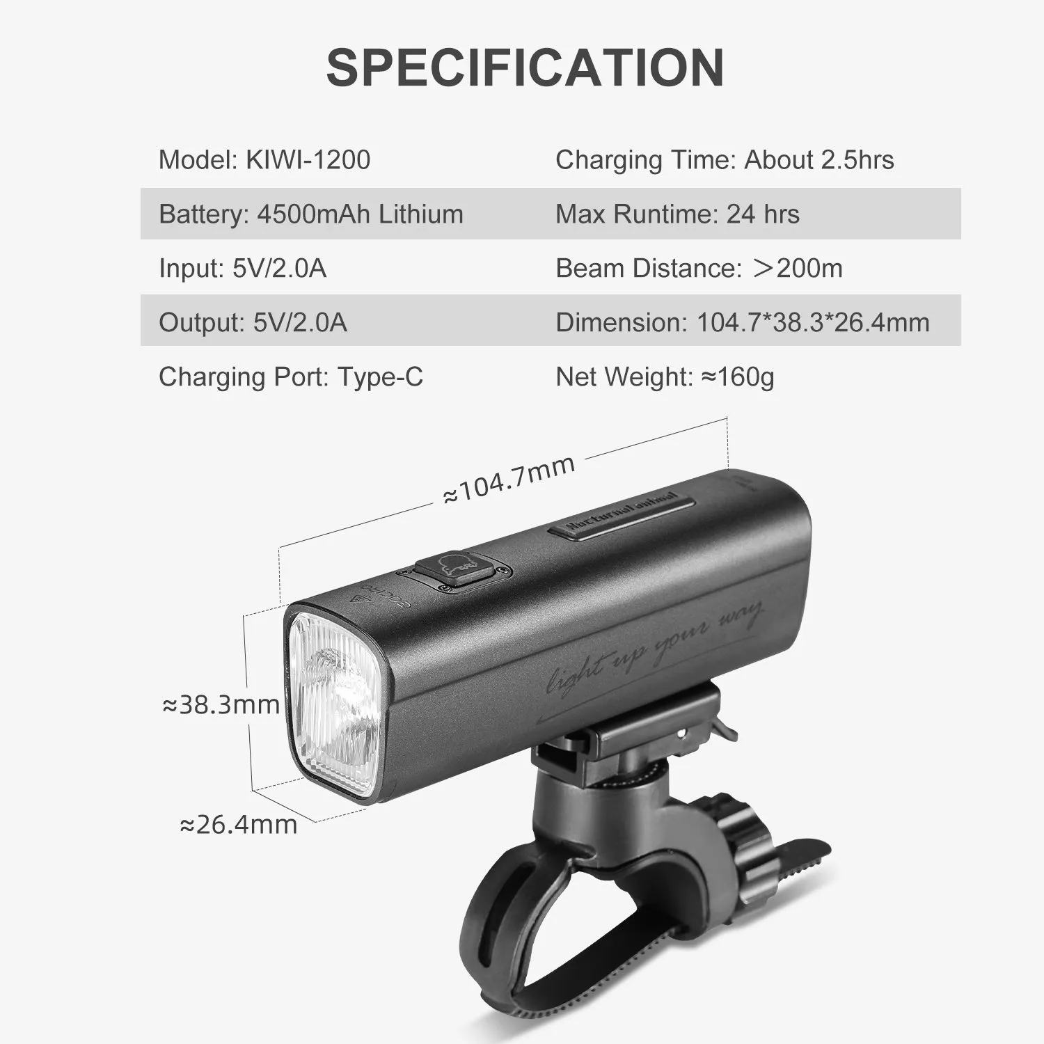Велосипедный фонарь GACIRON Kiwi-1200, черный