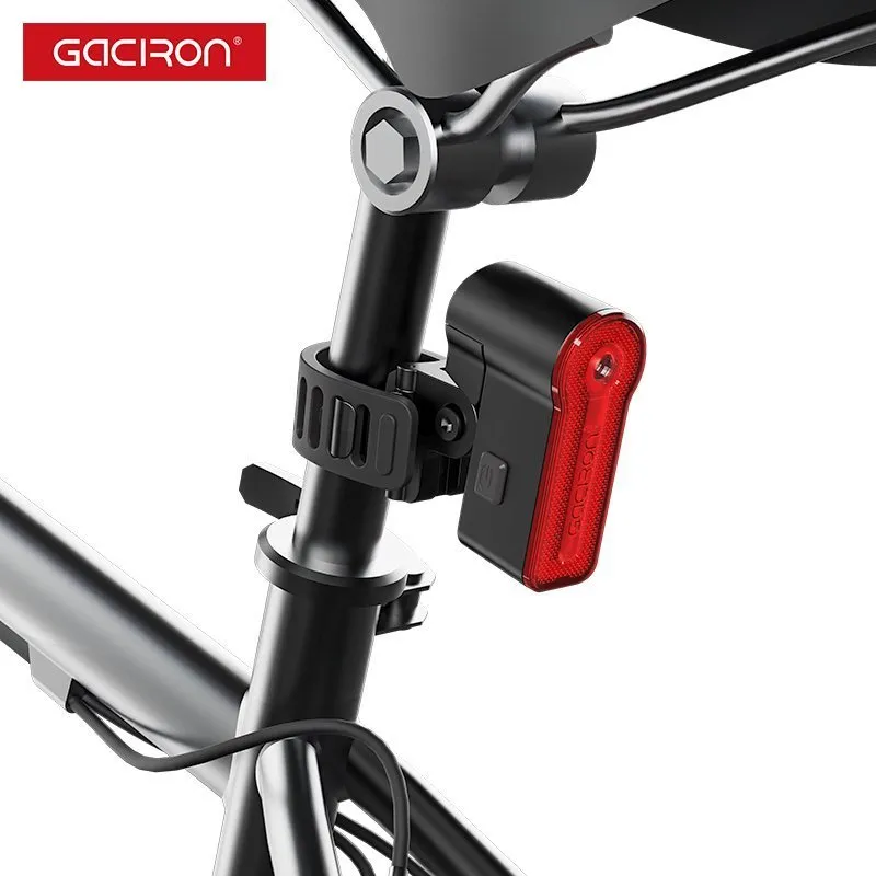 Задний велосипедный фонарь GACIRON W03A с лазером и датчиком торможения, черный