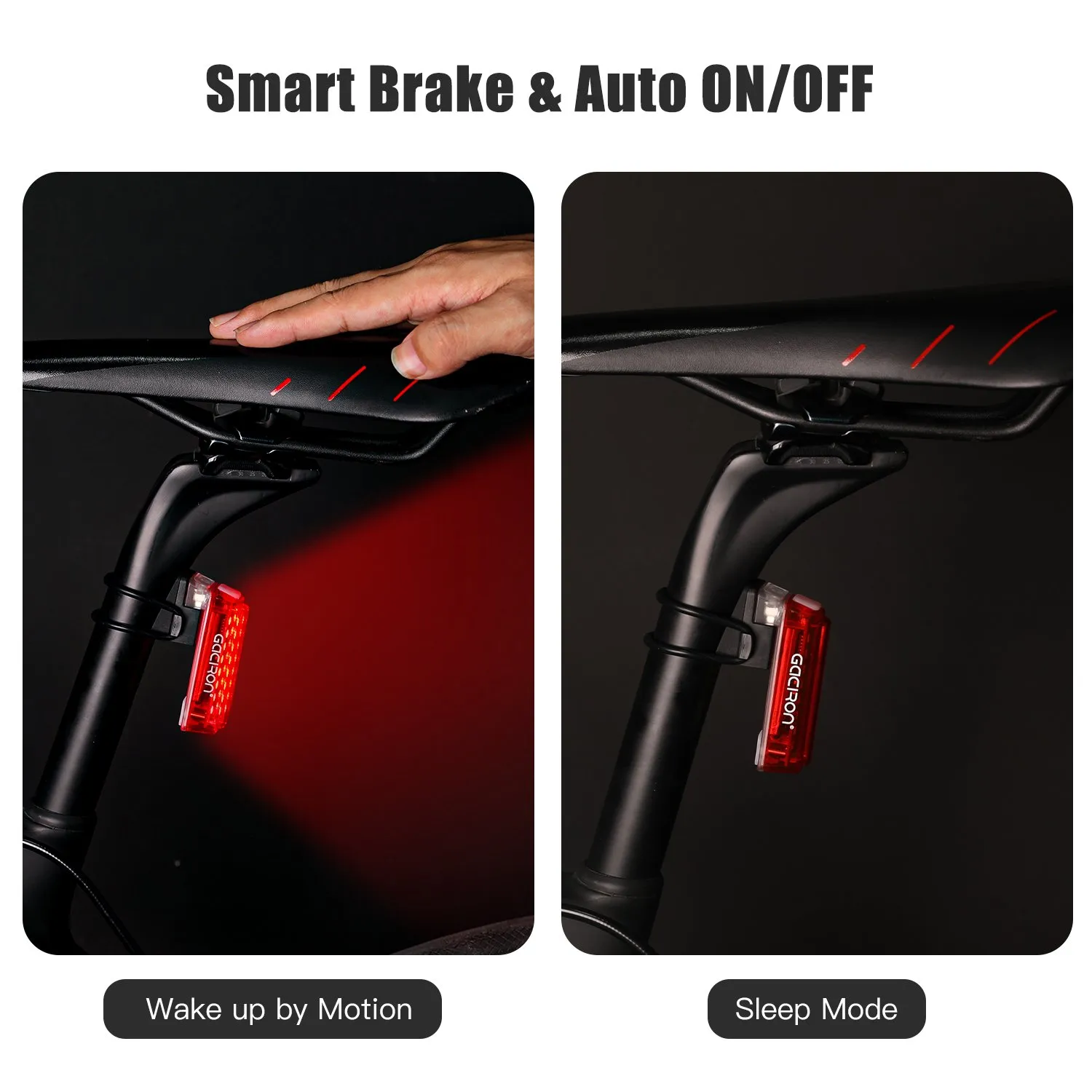 Задний велосипедный фонарь GACIRON W16 с датчиком торможения, красный