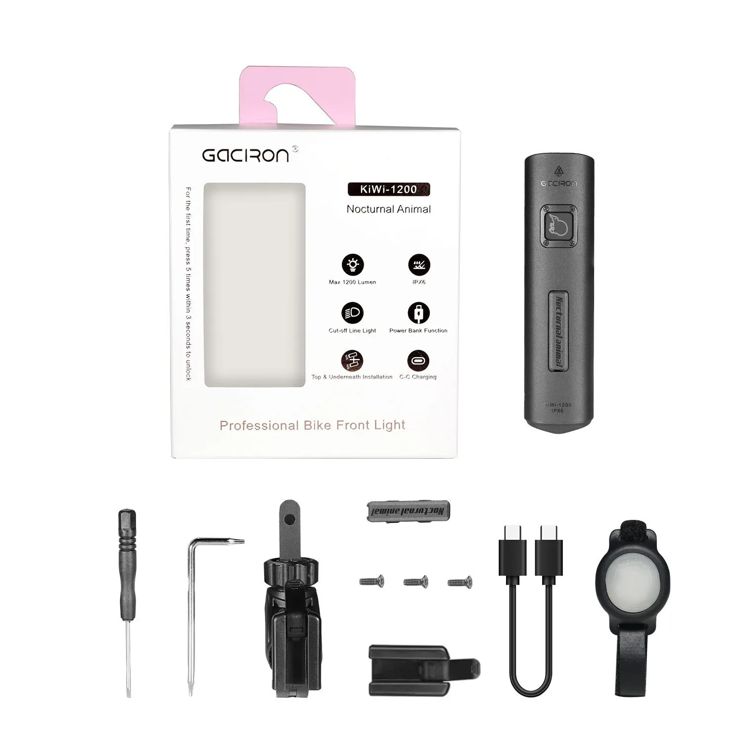 Велосипедный фонарь GACIRON Kiwi-1200, черный