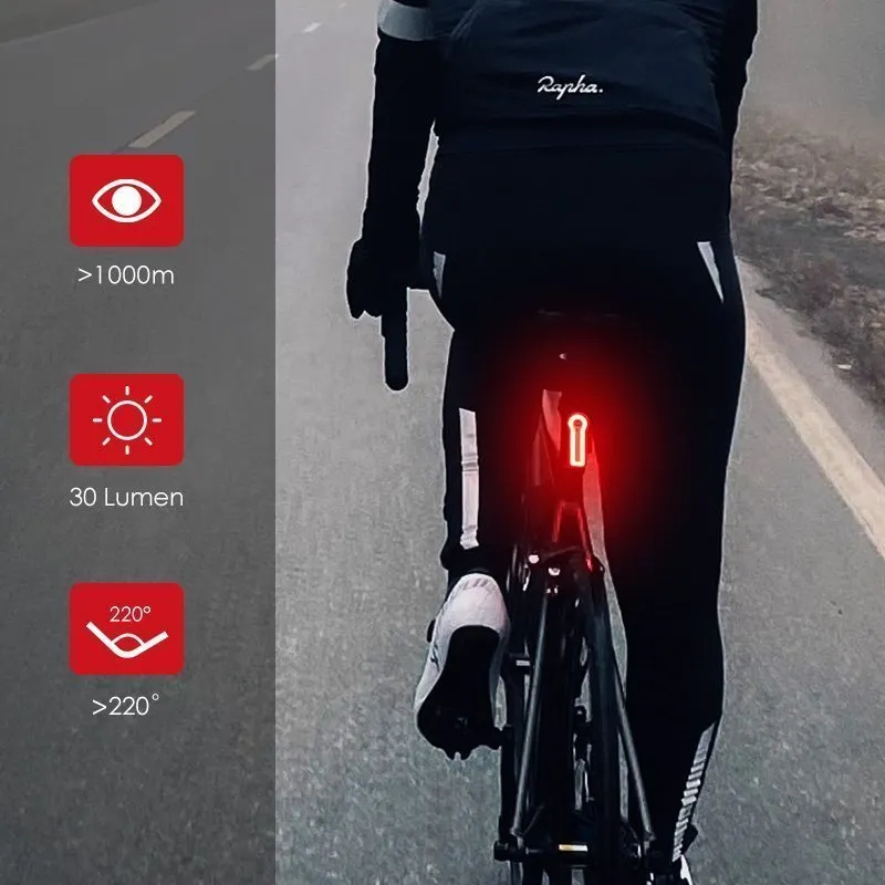 Задний велосипедный фонарь GACIRON W03A с лазером и датчиком торможения, черный