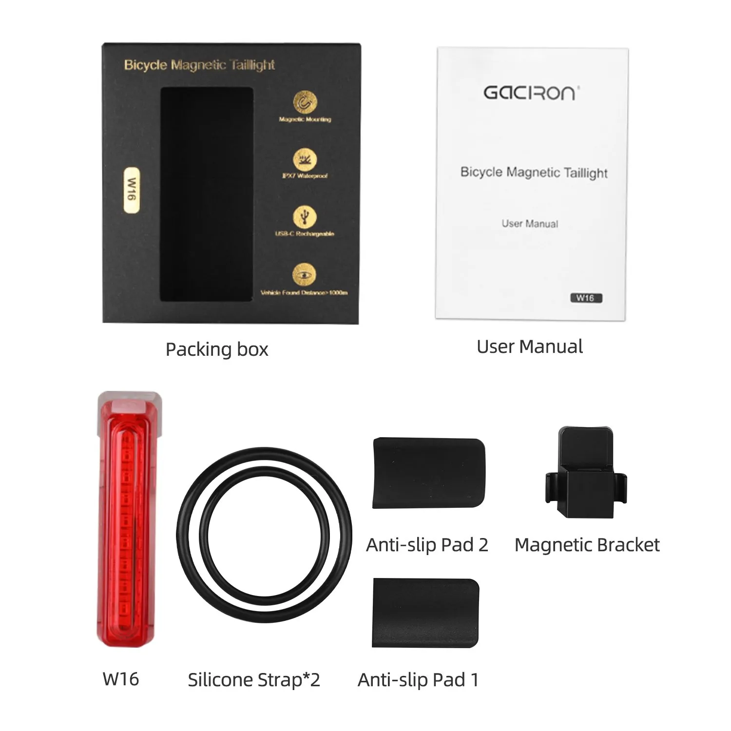 Задний велосипедный фонарь GACIRON W16 с датчиком торможения, красный