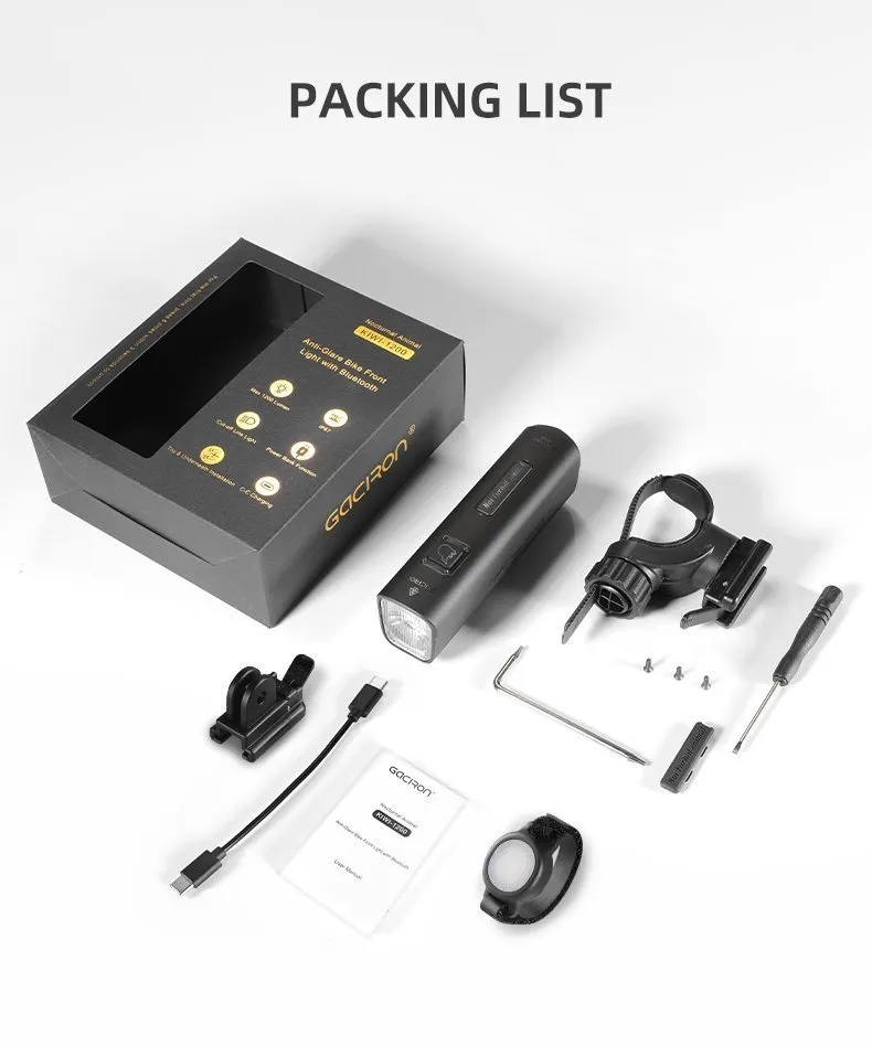 Велосипедный фонарь GACIRON Kiwi-1200, черный